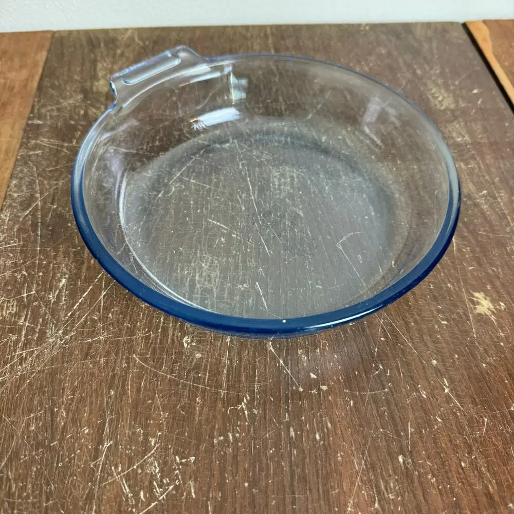 Vintage 1940s Pyrex Flameware H-QQ 817-B Blue Tint Pan Skillet‎ Bowl USA